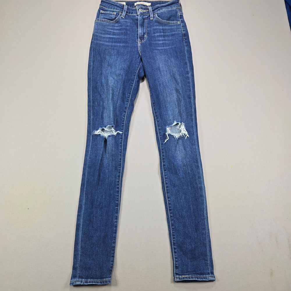 Levi's 721 Big E High Rise Skinny Distressed Dark Wash Blue‎ Womens Size 24x30